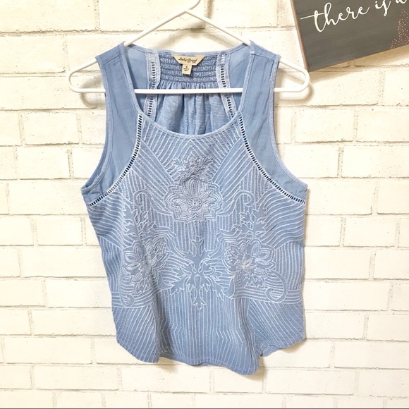 Lucky Brand Shell Tank Top Washed Embroidered Tee - Picture 2 of 7